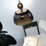 Retro Gradient Dark Green Striped Glass Art Nordic Pendant Lights Fixture Li002742