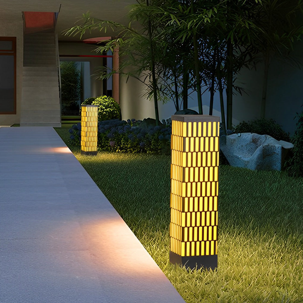 Modern Black LED Bollard Light with Grid Design for Pathways and Gardens