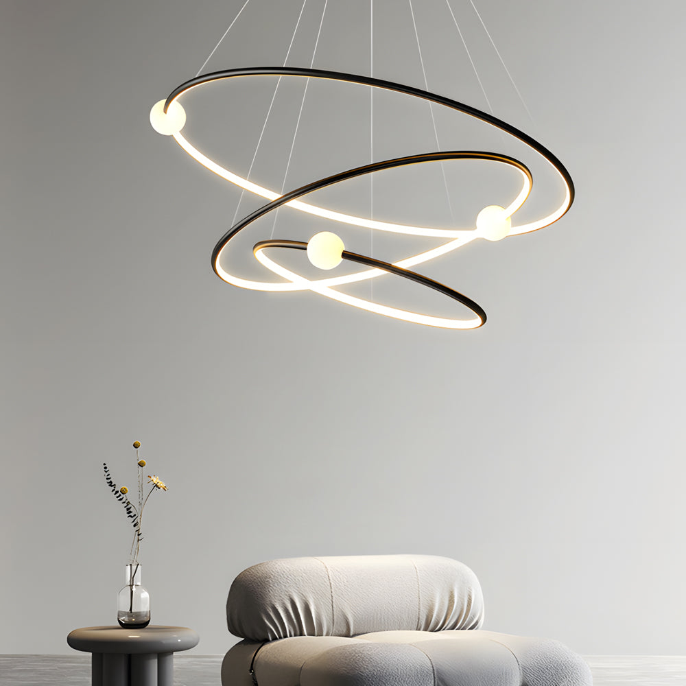 White Black Circular Pendant Lamp Dimmable Led Rings Chandelier