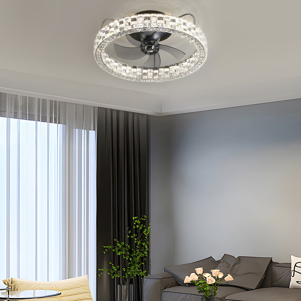23 6 In Crystal Led Lighting Semi Enclosed Low Profile Ceiling Fan
