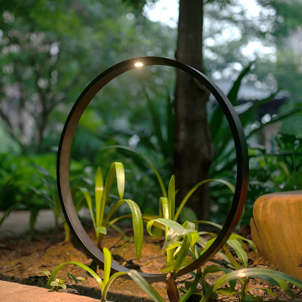 Modern Black LED Pathway Light with Circular Ring Design for Landscape and Garden