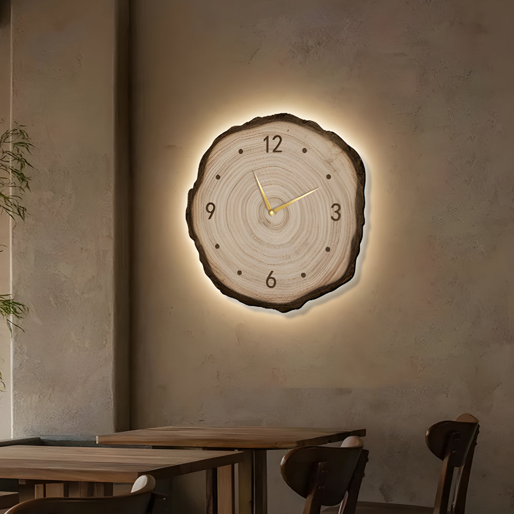 Rustic Round Wood Slice Clock With Remote Control And Led Lights Us Plug