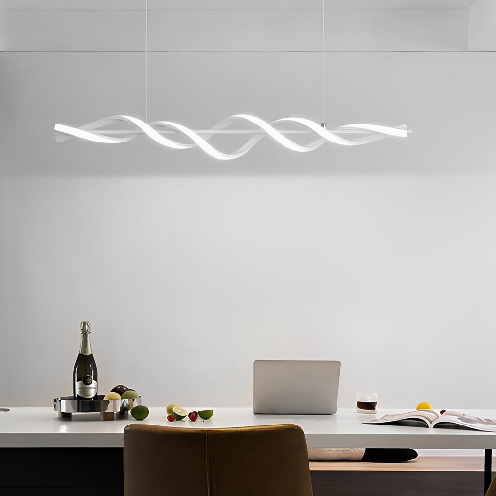 Spiral Linear LED Pendant Light in White for Modern Dining Rooms