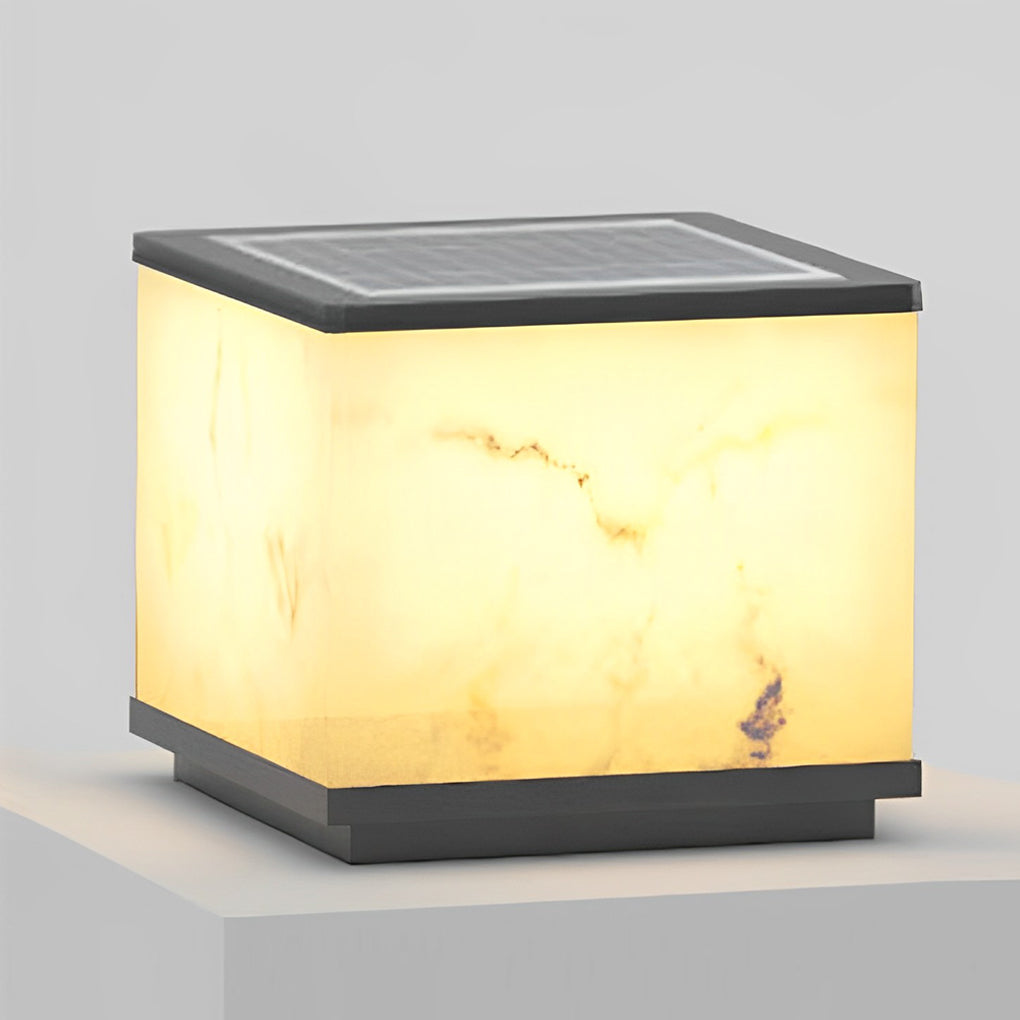 Square Marbled Solar Powered Fence Post Light Ha082380