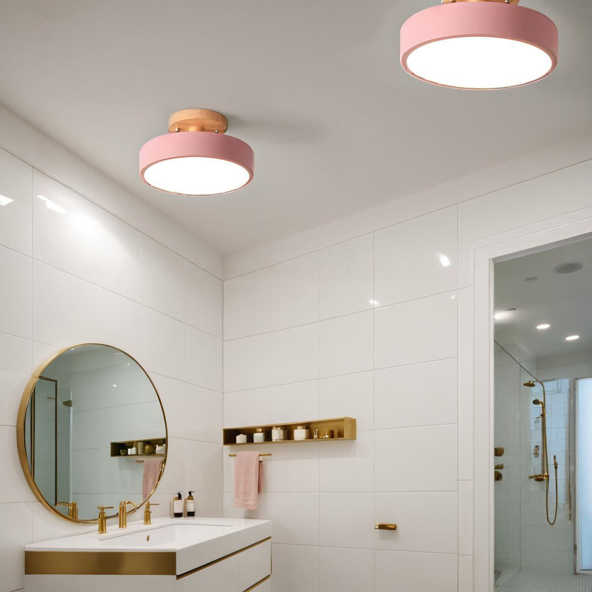 Round Semi Flush Wooden Ceiling Light