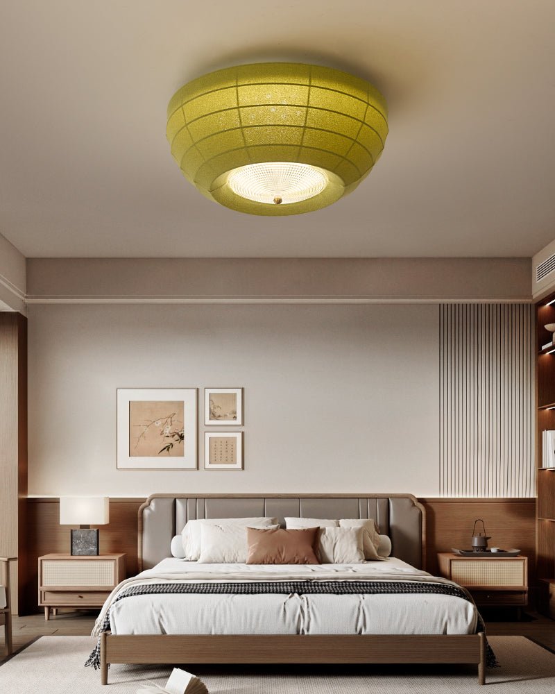 Thalina Fabric Ceiling Light in Olive Green – Modern Flush Mount LED