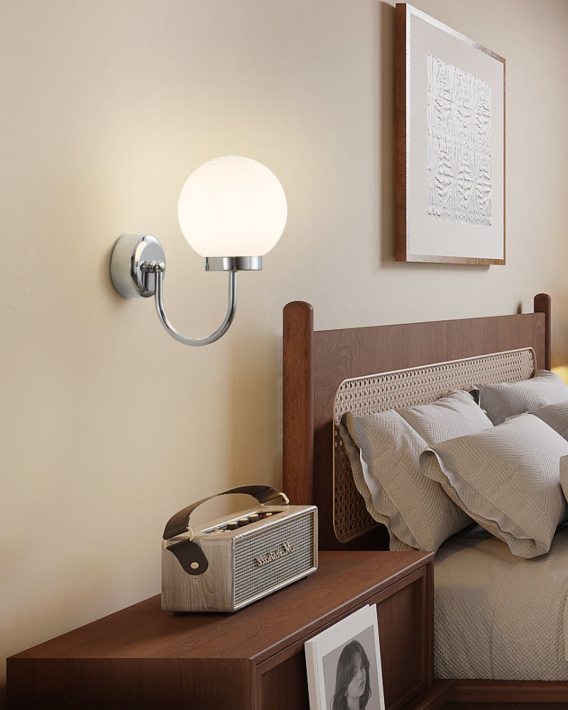 Clara Chrome Wall Sconce – Modern Minimalist Globe Light for Bedroom & Hallway