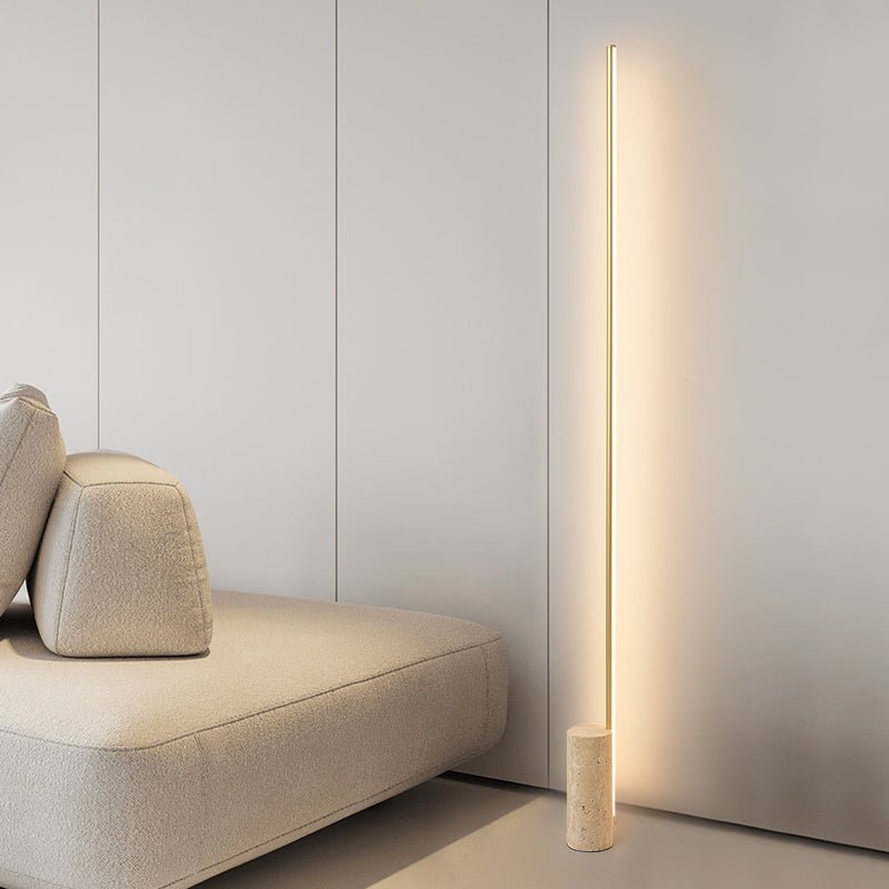 Linear LED Floor Lamp with Travertine Base for Modern Interiors