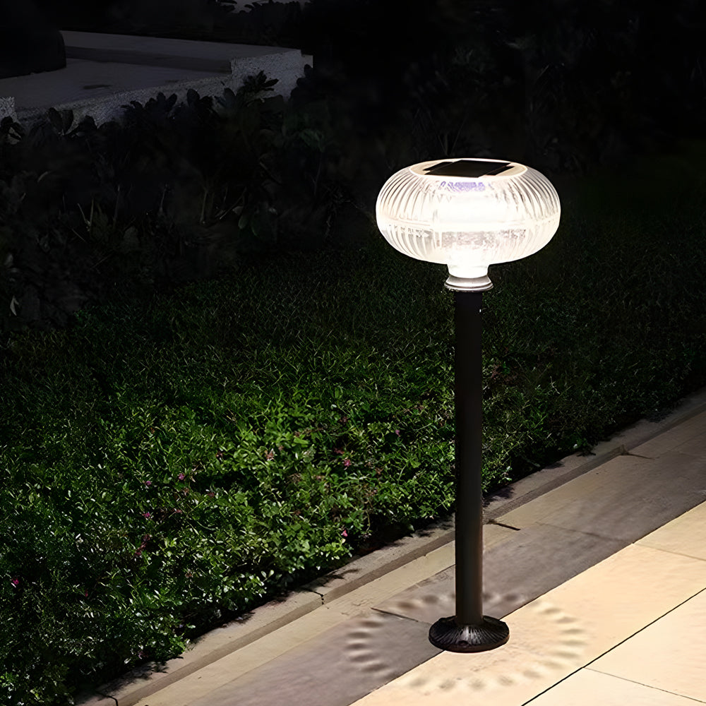 Modern Solar Lawn Light Metal Cylinder Oval Shade Led Outdoor Bollard Light