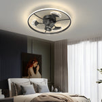 Round Ginkgo Leaves Decor 3 Step Dimming Modern Fans Ceiling With Lights