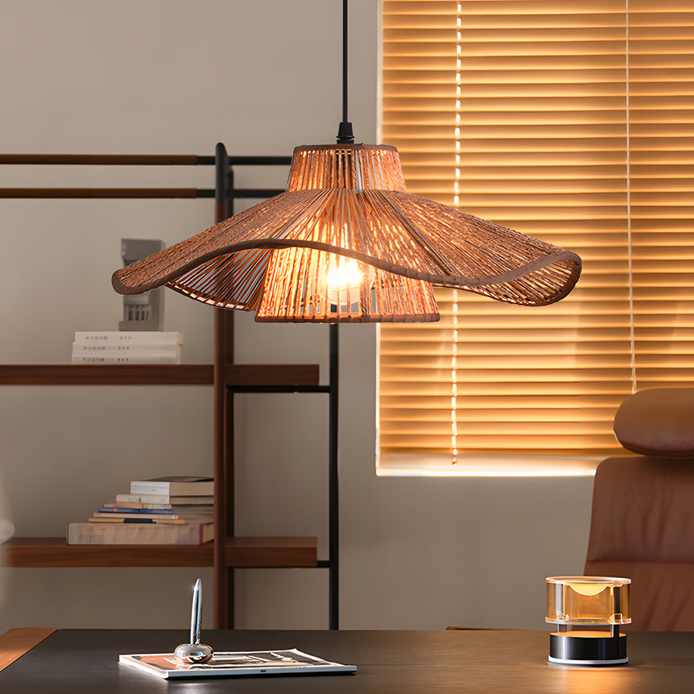 1 Light Double Layer Hemp Rope Weaving Umbrella Pendant Light Kitchen Pendant Ceiling Lighting