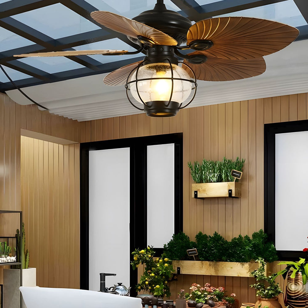 42 52 Inch Led Tropical 5 Brown Blades Reversible Ceiling Fan Light With Remote Control