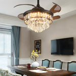 20 Black Crystal Retractable Blades Ceiling Fan With Led Lights