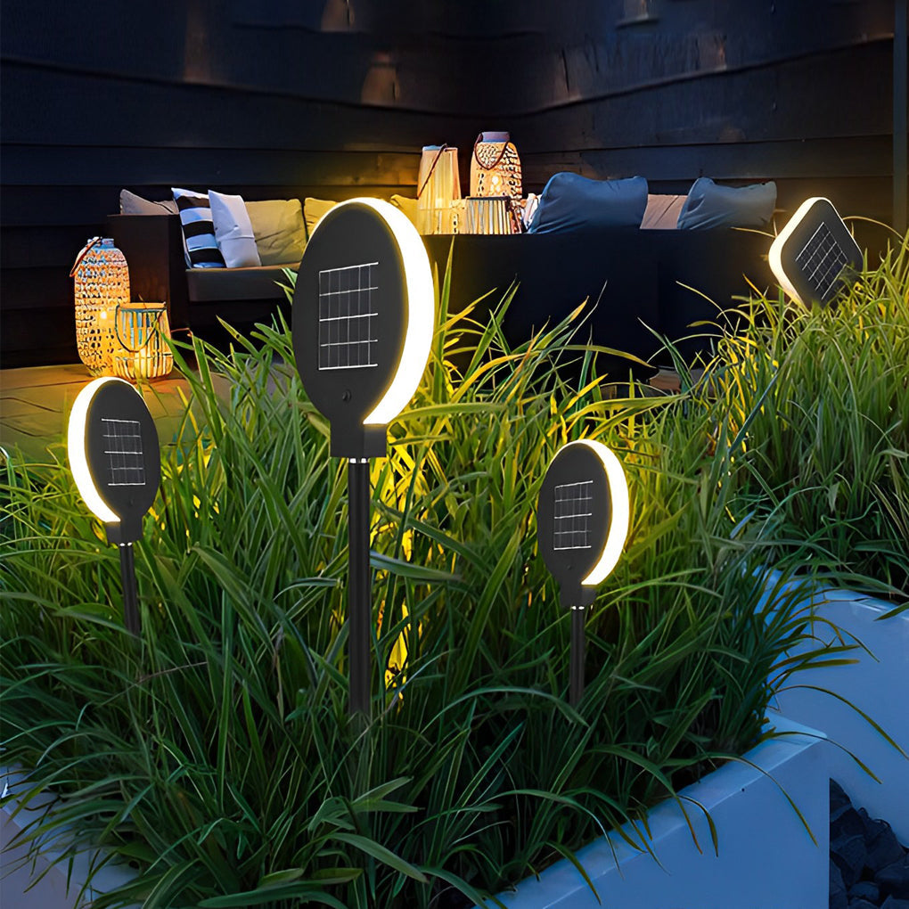 Modern Circular Black Solar LED Lawn Light for Garden Pathways