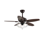 Lily Bloom Ceiling Fan Light with Wood Blades and Amber Glass