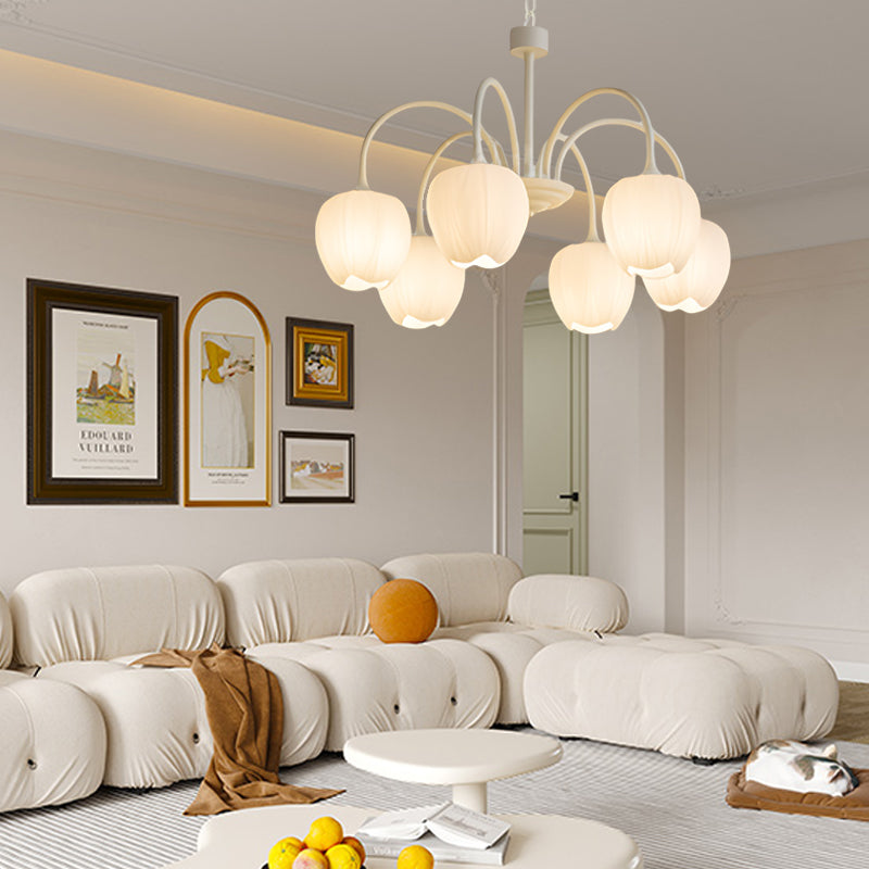 Tulips Flowers Led Milky White Chandelier Li002603