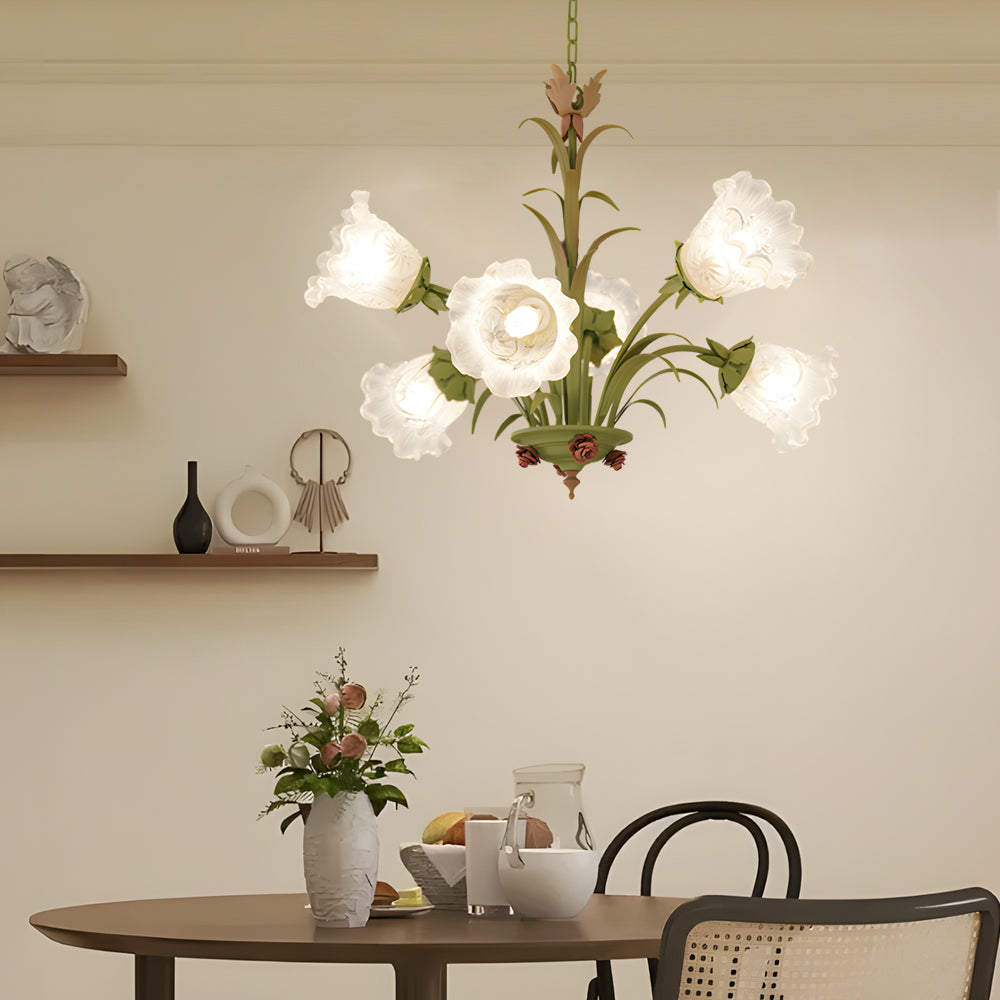 Modern Pastoral Green Flower Hanging Chandelier 3 6 8 Light