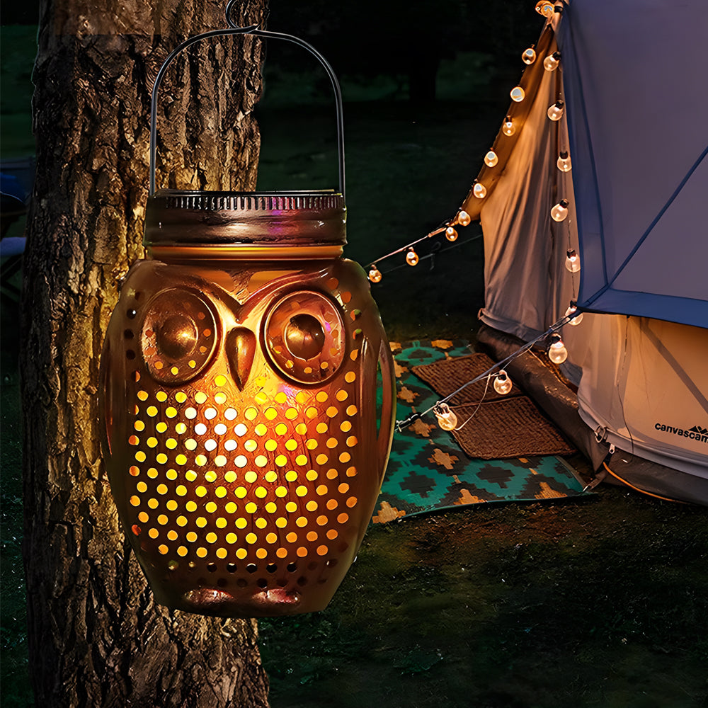 2 Pack Solar Lanterns Flickering Flame Metallic Owl Stake Solar Lights Garden Landscape Lights For Outdoor Decor