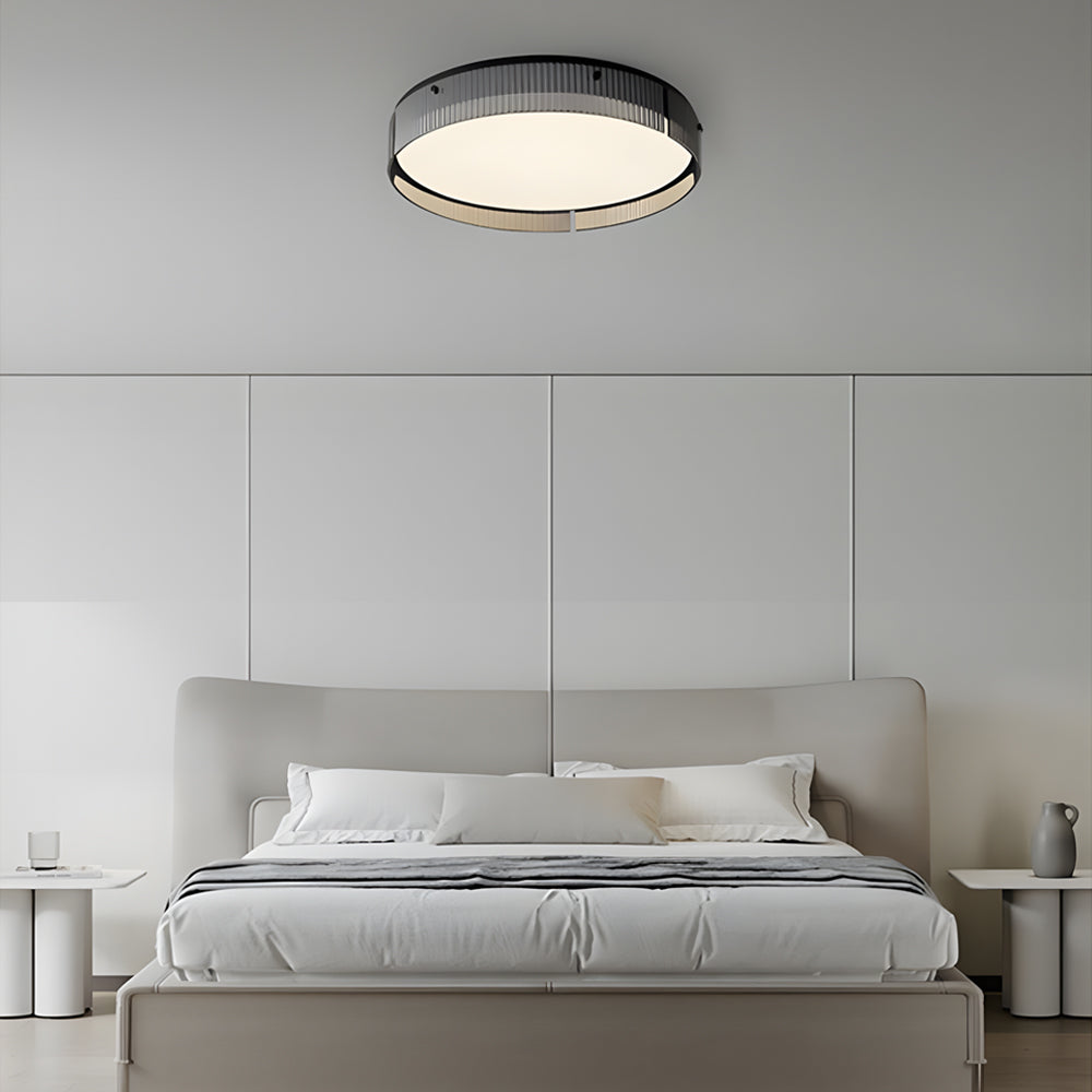 Round Ribbed Glass Led Flush Mount Ceiling Light