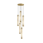 Aria Alabaster Pendant Light – Modern Brass LED Chandelier for Dining Room & Foyer