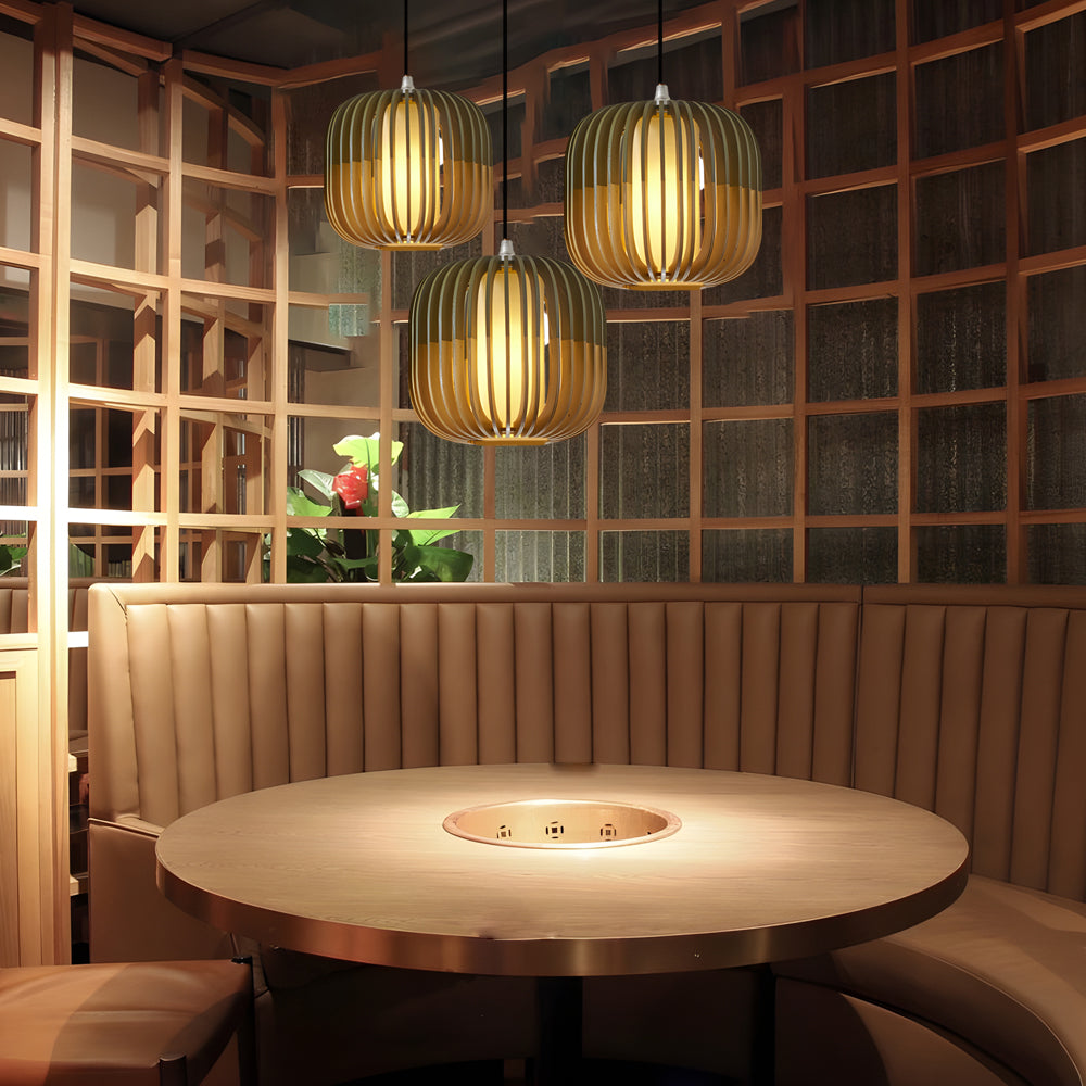 Wood Lantern Fabric Lampshade Led Minimalist Japanese Style Chandelier Li002748