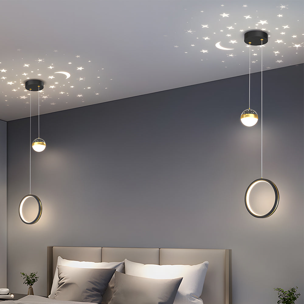 Round Oval Rings 3 Step Dimming Led Starry Projection Modern Pendant Lights