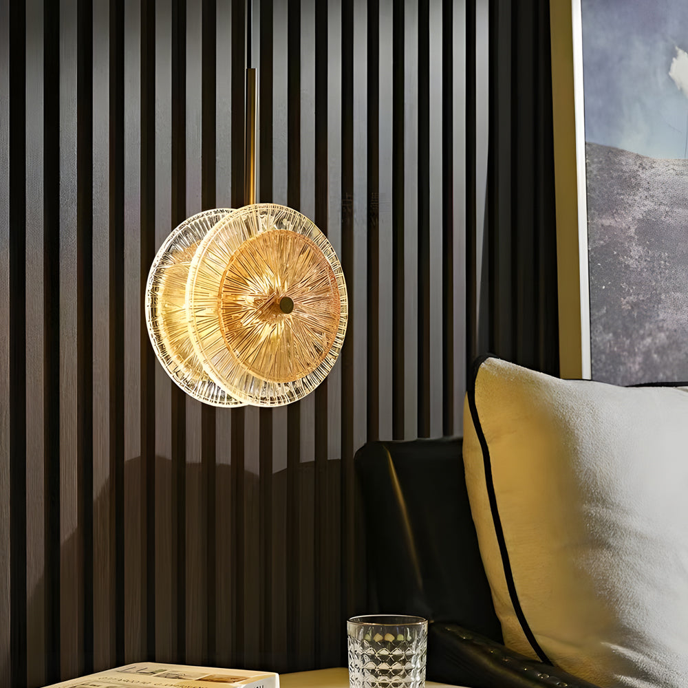 Modern Crystal Glass Disc Pendant Light With Led 1 Light Round Hanging Lamp