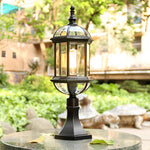 Black Retro Outdoor Post Light with Clear Glass Shade for Garden and Courtyard