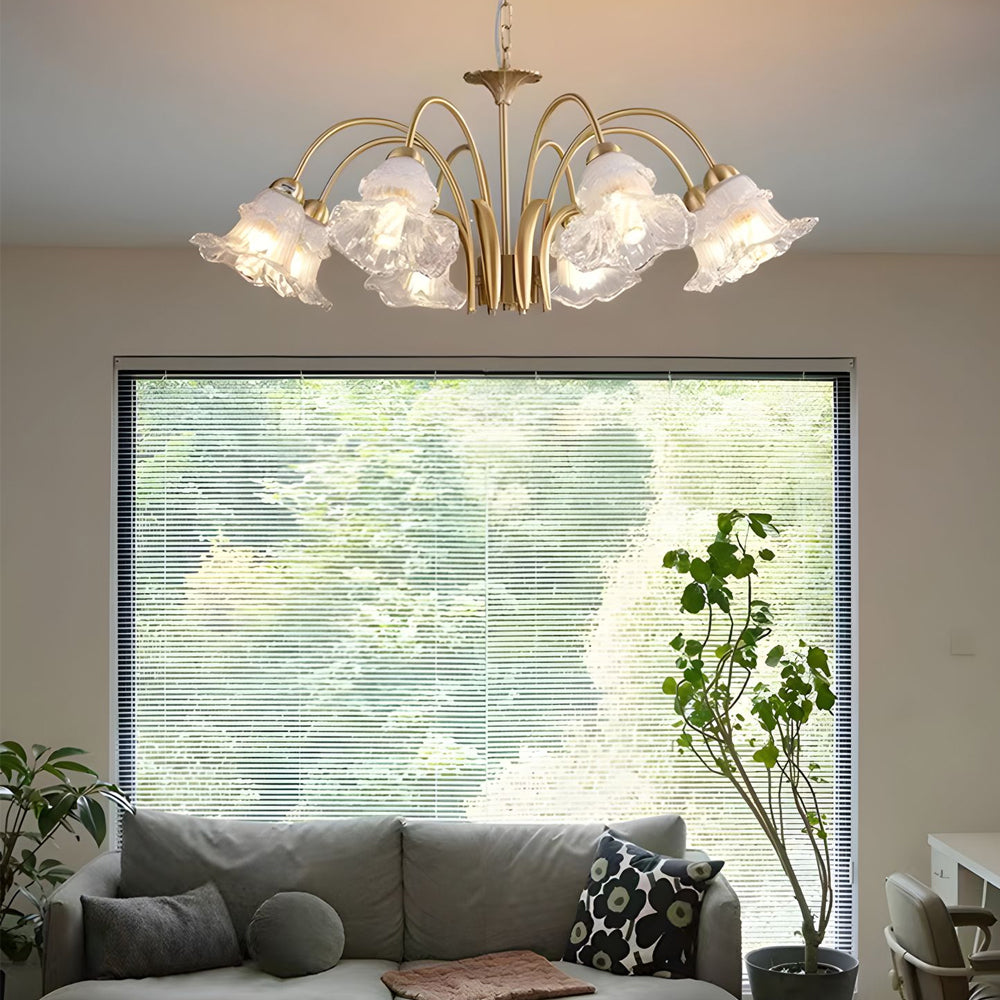 6 8 Light Glass Lily Chandelier French Pastoral Gold Fixture