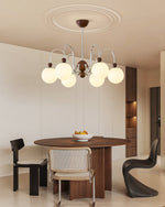 Aurora Loop Modern Chandelier with Walnut Accents and Glass Globes