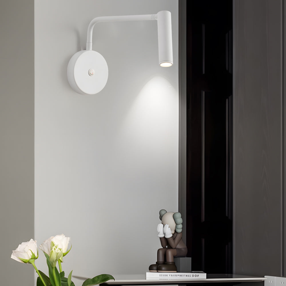 Black White Tube Led Swing Arm Wall Light Adjustable Wall Mounted Spotlight Bedroom Sconce Lamp