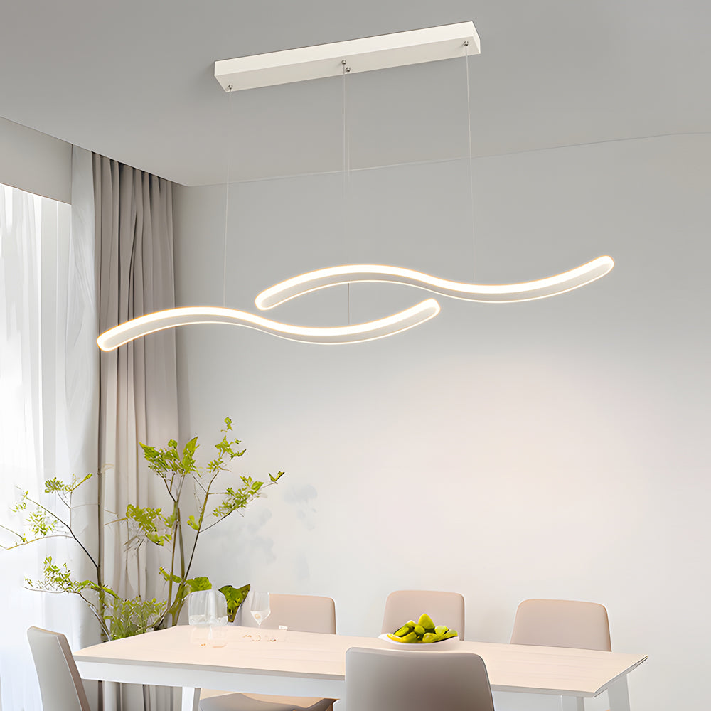 2 Wavy Line Led Dining Room Pendant Light 3 Step Dimming