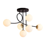Modern 6 Light Gold Black Semi Flush Mount Chandelier With Glass Shade