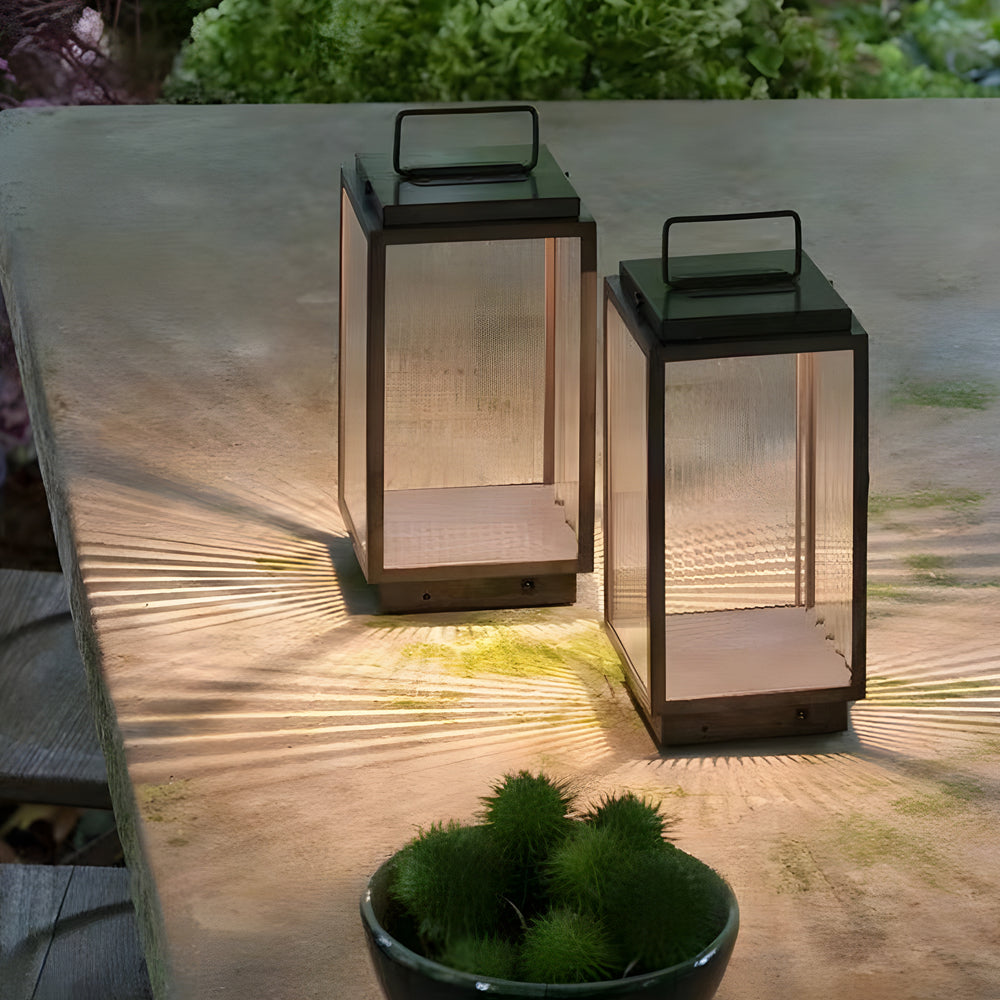 Modern 11 In Glass Led Portable Outdoor Lanterns Hardwired