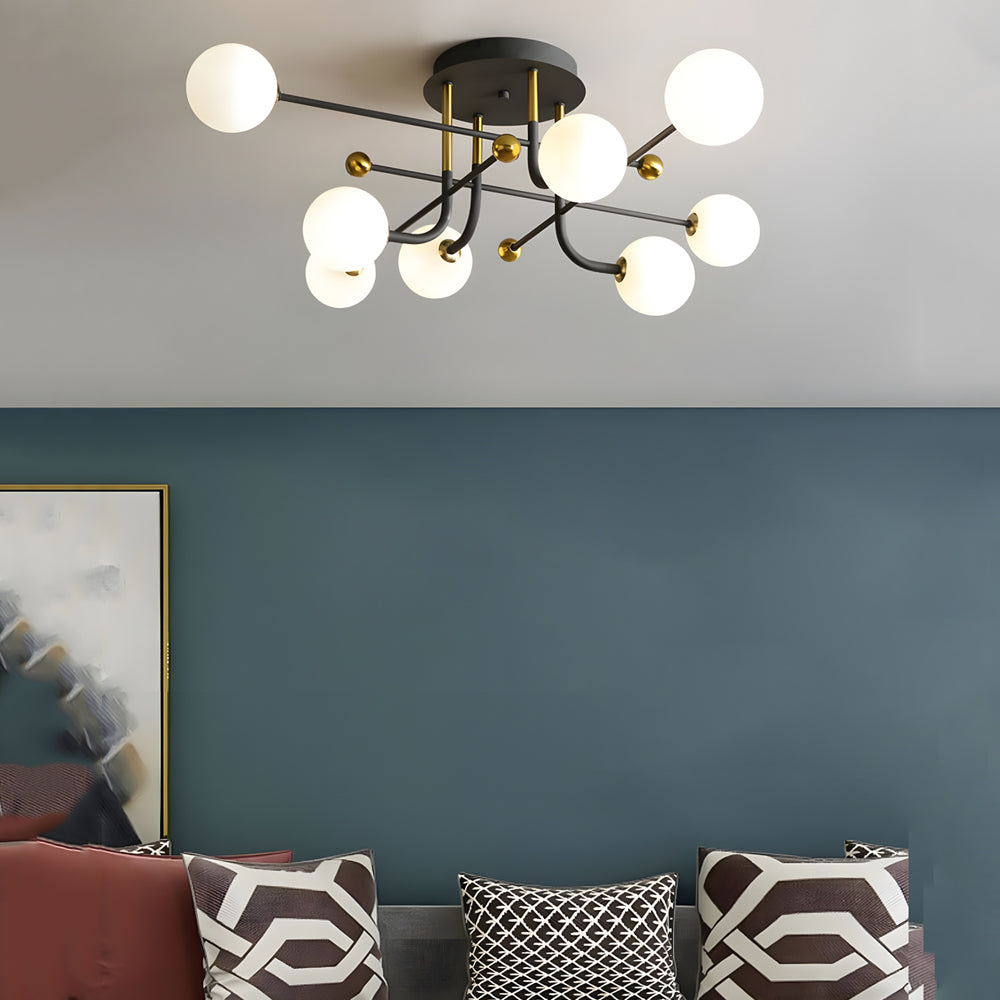 4 6 8 Light Modern Sputnik Globe Semi Flush Mount Light With White Glass Shade