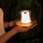 Modern Cordless Cylinder Candle Table Lamp With Dish Base