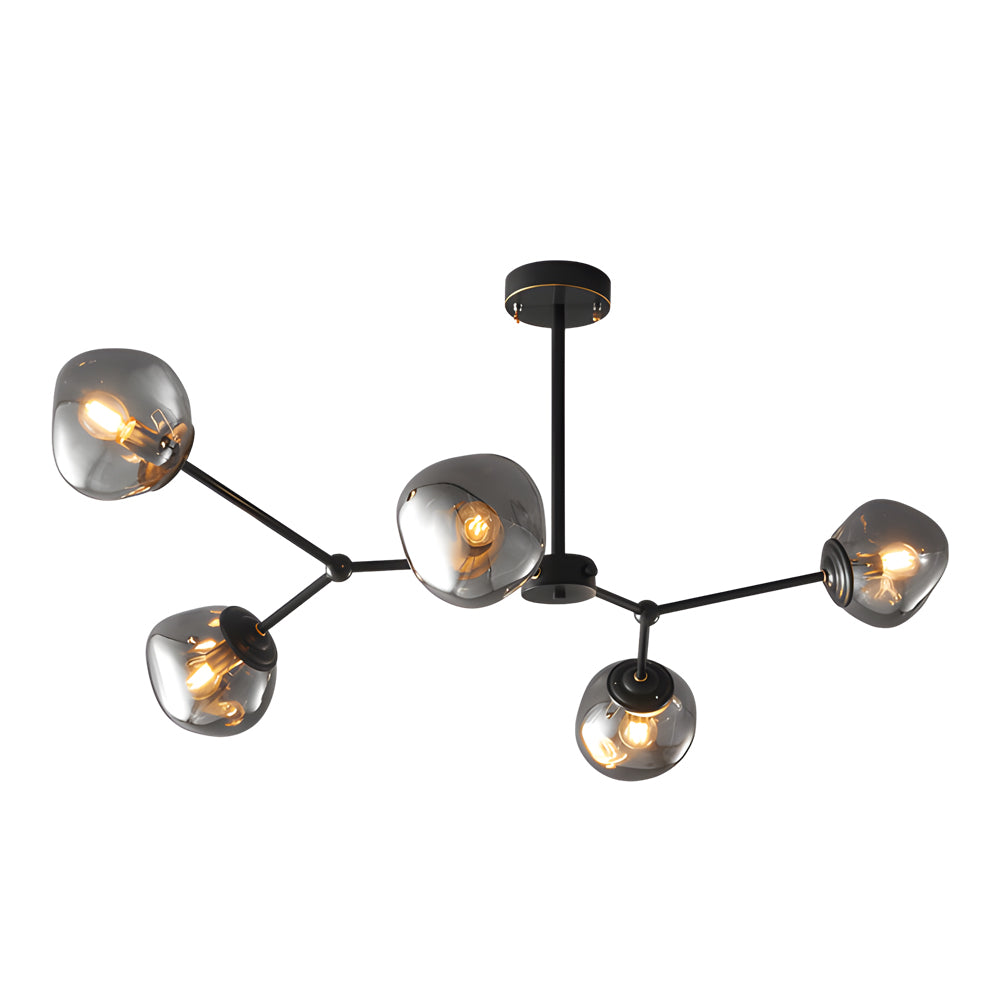 3 5 8 Light Molecule Dimpled Lava Glass Chandelier With Black Metallic Arms