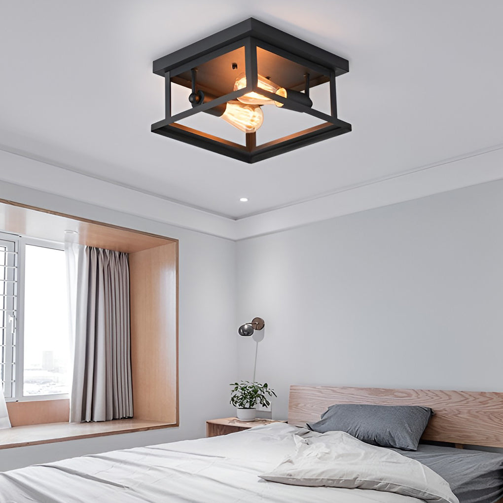 Square Iron Retro Industrial Flush Mount Lighting