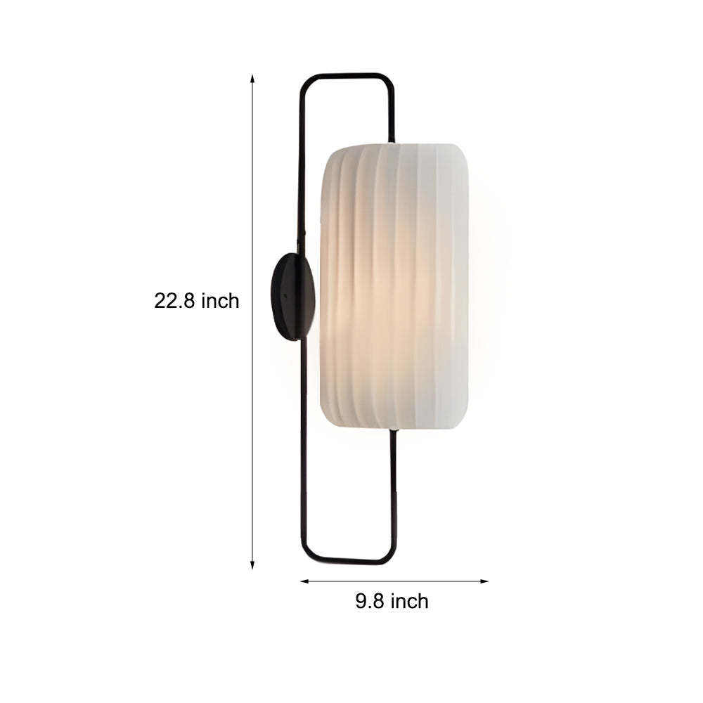 Japanese Style Led Wall Lantern Sconce With Striped Fabric Shade