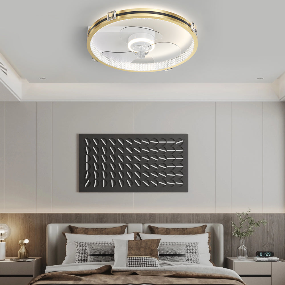 Creative Ring Led Three Step Dimming Mute Gold Modern Fans Ceiling With Lights