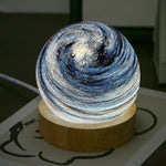 Celestial Glass Table Lamp with Wooden Base for Kids' Bedroom