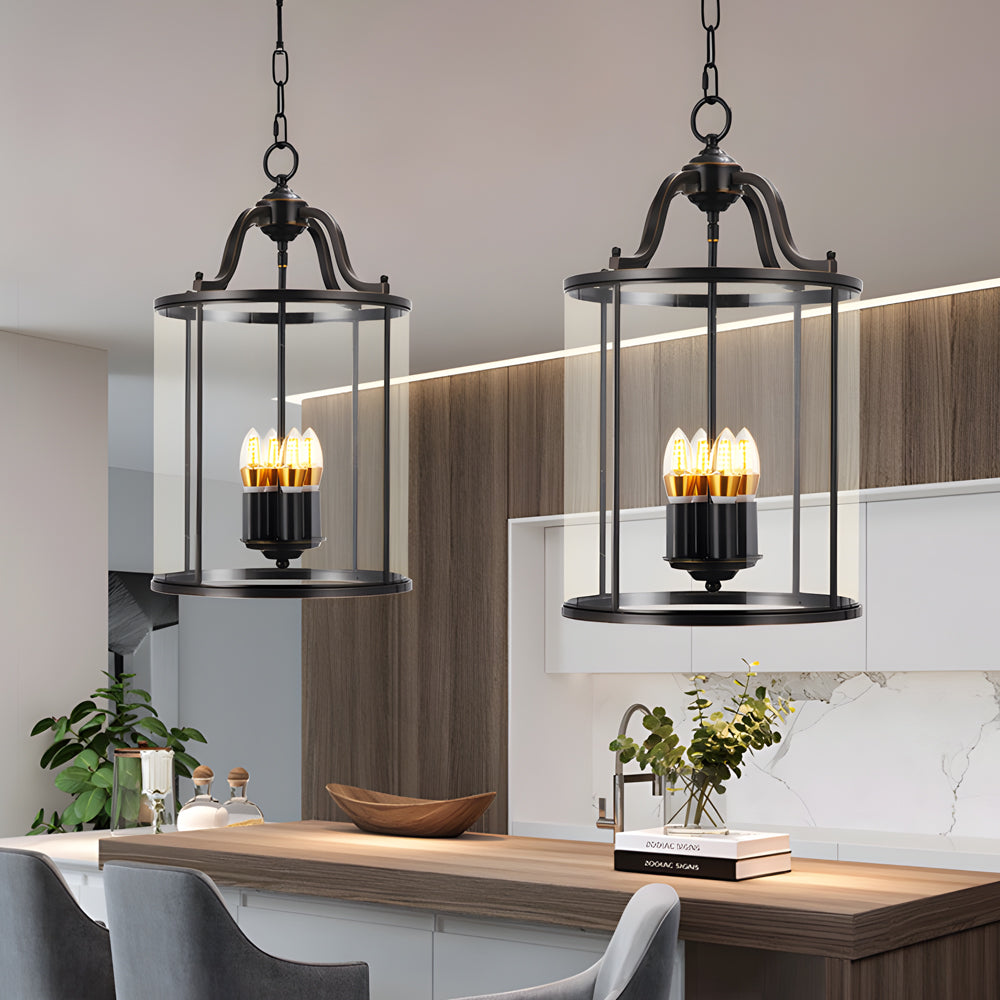 3 4 Light Candlelight Vintage Cylinder Glass Lantern Pendant Light Black