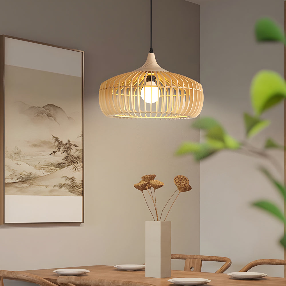 Japanese Wood Cage 1 Light Pendant Light