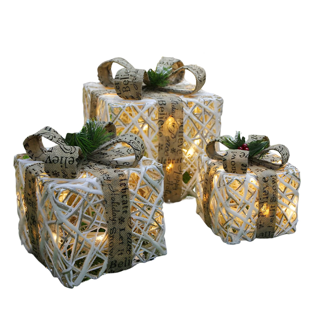 Set of 3 Festive Gift Box Decorations in Modern Style for Holiday Interiors