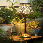 Aurelia Solar LED Table Lamp in Silver Metal for Outdoor Elegance