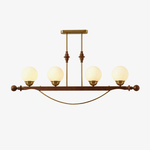 Adorned Linear Chandelier in Walnut and Brass with Glass Orbs