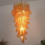 Amber Leaf Cascade Chandelier — Modern Art Glass Pendant for Dining Room