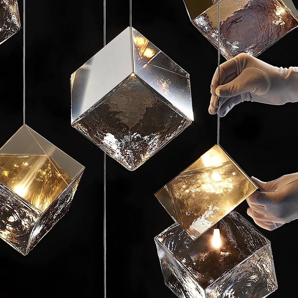 Cubic Luster Cascade Chandelier – Modern Geometric Crystal Pendant Light