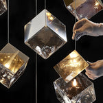Cubic Luster Cascade Chandelier – Modern Geometric Crystal Pendant Light