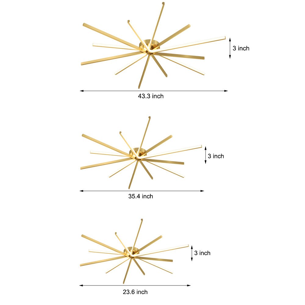 Aurelia Copper Starburst Semi-Flush Ceiling Light with Integrated LED